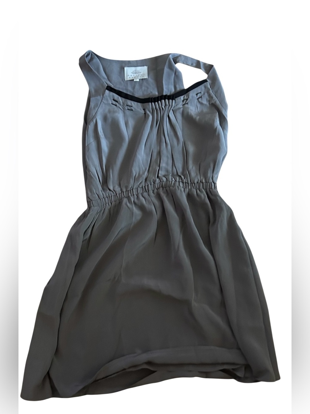 Madison Marcus Gray Sleeveless Pleated Waist Dress 👗 💯 silk